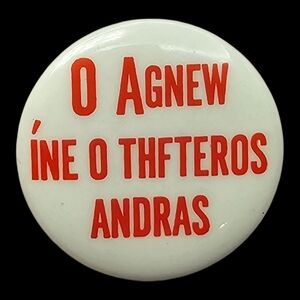 1968‎ Nixon Campaign Pinback Button o agnew ine o thfteros andras Greek LANGUAGE